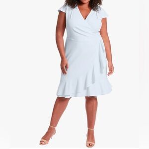 London Times V neck Ruffle Drape wrap Formal party  Dress light sky blue sz 20W